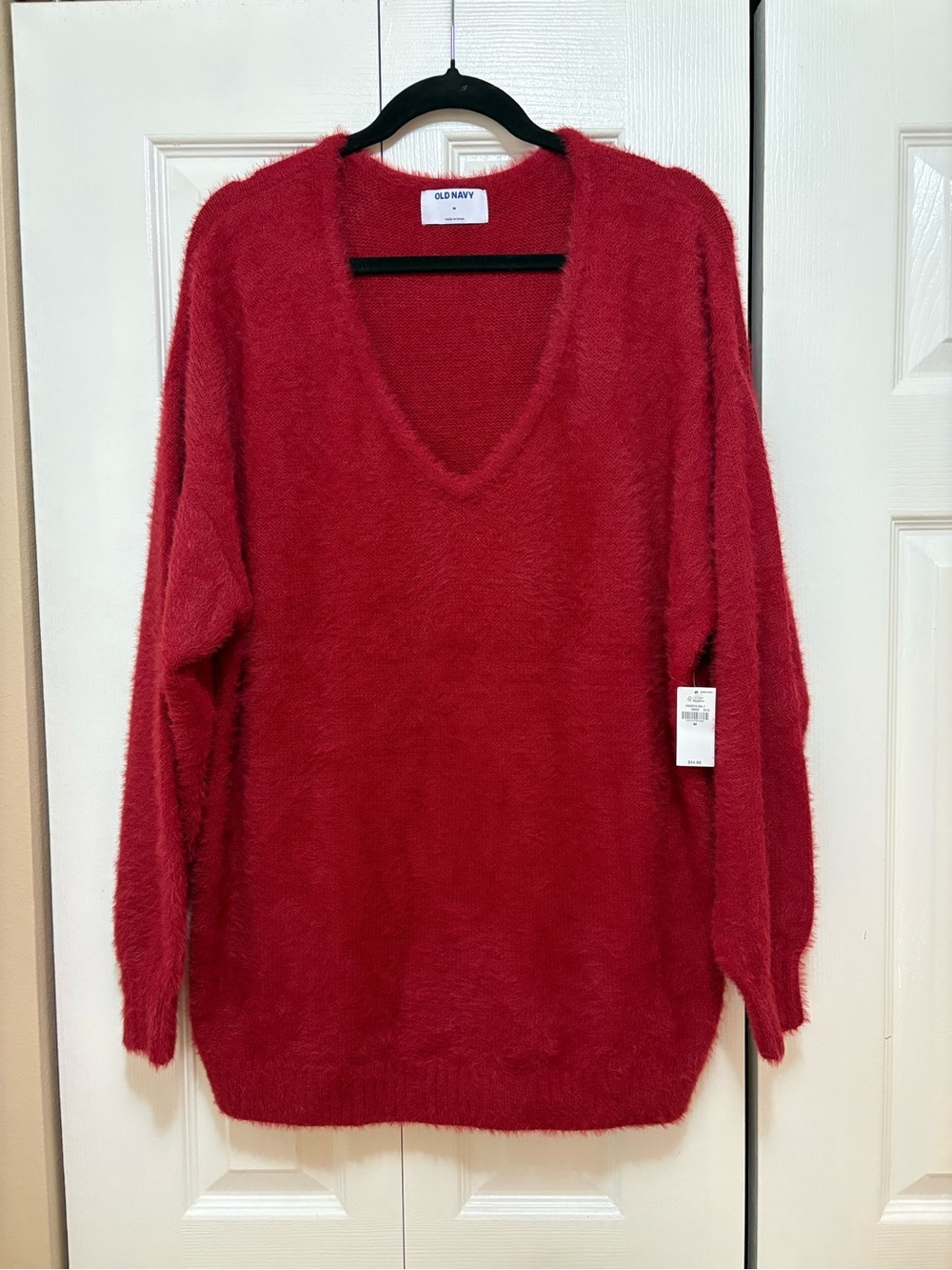 Old Navy Red Fuzzy V-Neck Sweater
